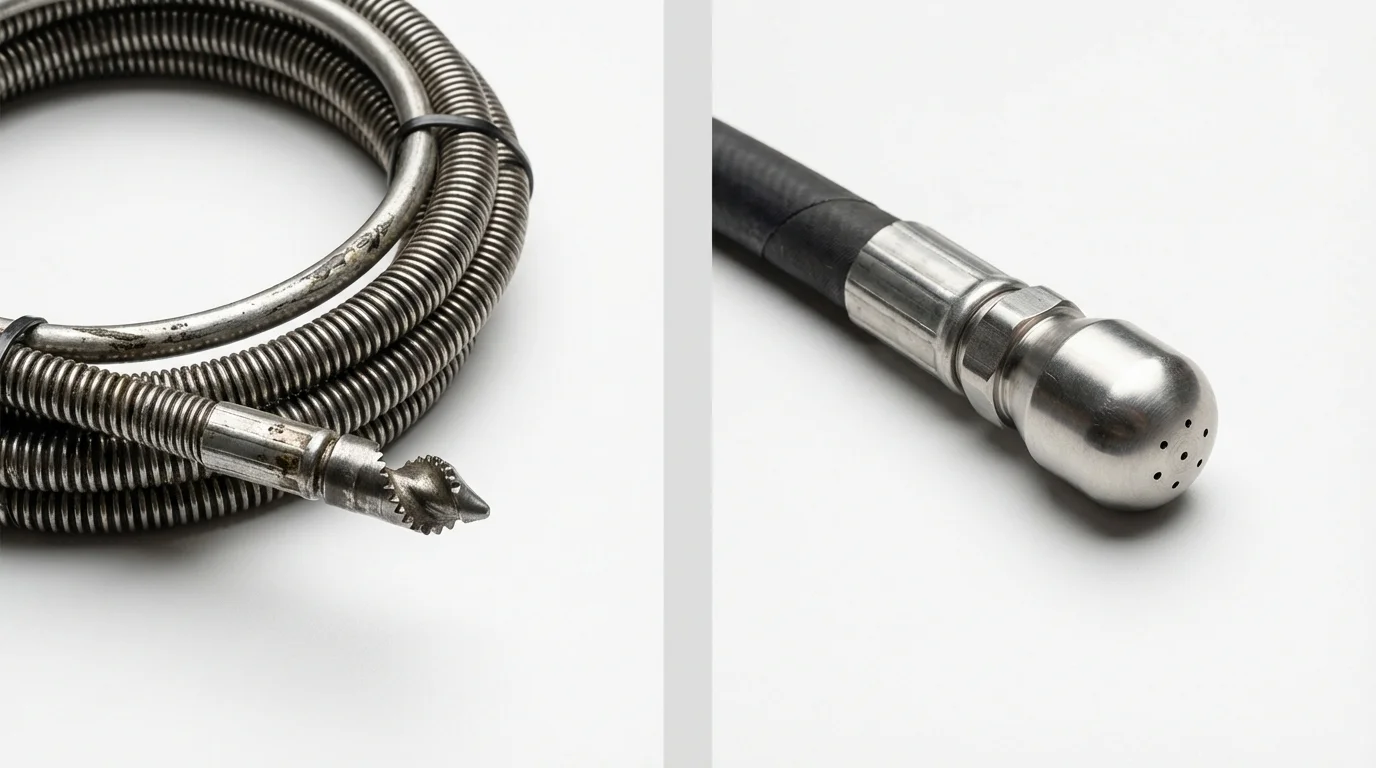 Drain snake cable and hydro jetting nozzle used for drain cleaning in Portland, TN