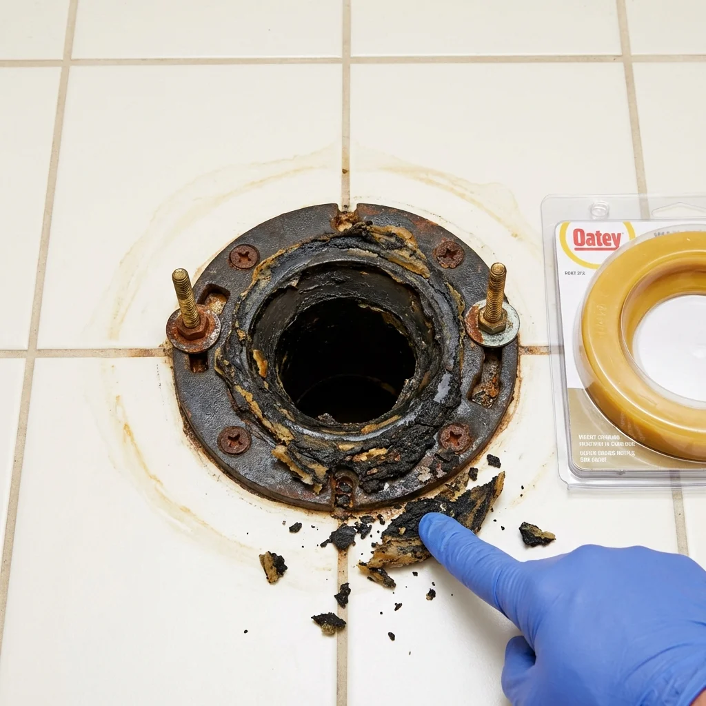 Failed wax ring showing water seepage at the base of a toilet in a Portland, TN home