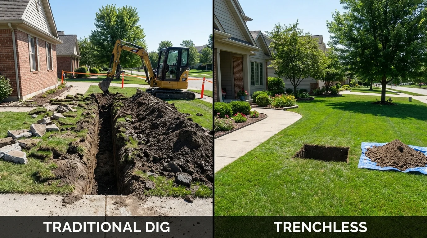 Trenchless sewer repair with minimal yard damage versus traditional excavation in Portland, TN